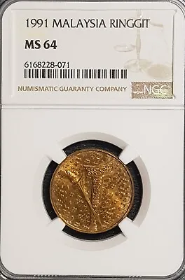 NGC MS64 1991 MALAYSIA Ringgit Proof Like Coin RARE(+FREE1 Coin) #31662 • $38