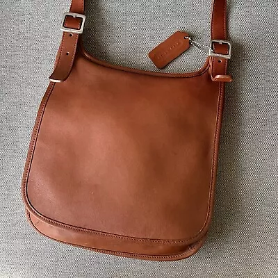 Vintage Coach  9131 Tan Brown Leather  Slim Legacy Saddle Flap Crossbody Bag • £40.21