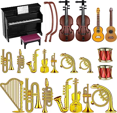 24 Pieces Dollhouse Musical Instruments Miniature Violin Piano Trumpet Saxophone • $20.49