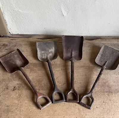 4 Old Metal Toy Sand Pail Shovels Scoops Worn Patina Old Paint Garden Collection • $32