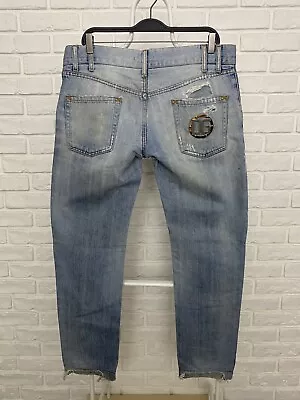 Vintage Men's Dolce & Gabbana Blue Ripped Denim Pants Jeans Size 48 Big Logo  • $95