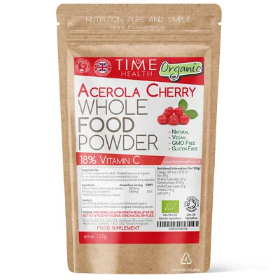 Time Health Organic Acerola Cherry Powder Extract - 18% Natural Vitamin C - UK • £17.49