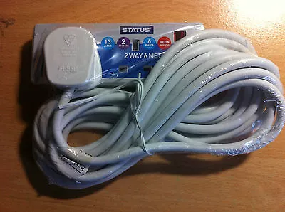 £11.91 • Buy 2 Way Extension Socket 13a 6m Long Lead Cable With Plug & Neon 