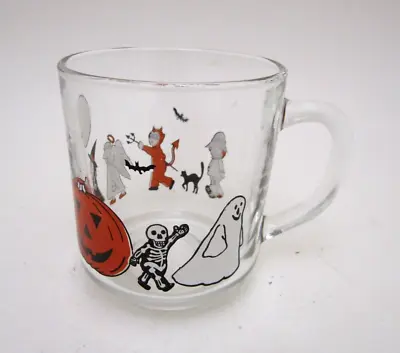 Vintage Luminarc Glass Halloween Mug Cup Trick Or Treat Witch Ghost Devil 1970s • $16.90