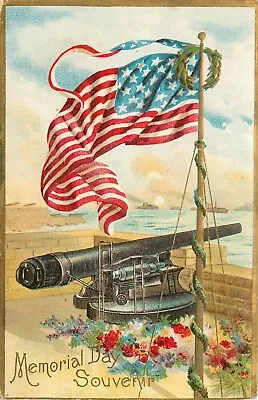 Embossed Decoration Day Postcard No. 1 Civil War Memorial Cannon And Flag • $11.99