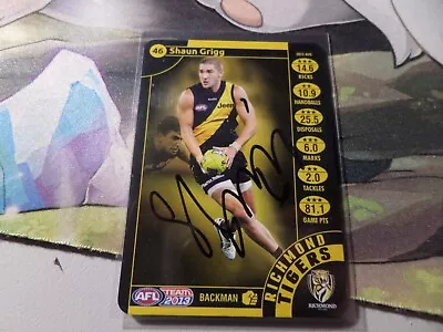 ✺Signed✺ 2013 Teamcoach RICHMOND TIGERS AFL Premiers Card SHAUN GRIGG • $5