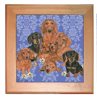 Dachshund Doxie Dog Kitchen Ceramic Trivet Framed In Pine 8  X 8  • $32.95