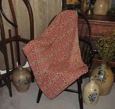 $24.95 • Buy Primitive Antique Vtg Style Red Green Cotton Woven 32  COVERLET Square RQ22RGSS