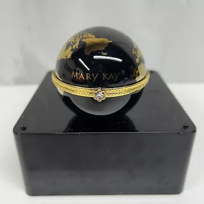 Mary Kay “One Woman Can” Black & Gold Globe Hinged Trinket Box 50th Anniversary/ • $12.99