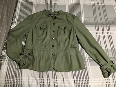 Motto Your Style Mantra Women’s Sage Green Jean Jacket Size Large Metal Buttons • $22
