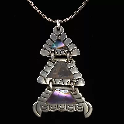 VTG Sterling Silver - MEXICO TAXCO Abalone Inlay Drop Pendant 20  Necklace - 8g • $6.50