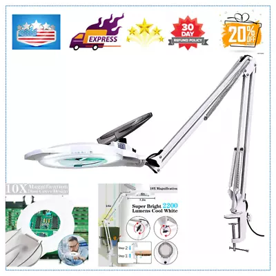 $74.92 • Buy Magnifying Lamp With Clamp 2200LM Dimmable Super Bright Magnifying Glass 10X LED