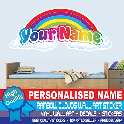 Personalised Rainbow Name Bedroom Wall Sticker Girls Boys Kids Vinyl Wall Art • £6.49