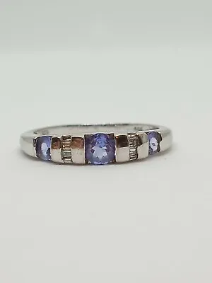 14K White Gold Natural Diamond Tanzanite Band Ring Size 7 1/4 • £385.77