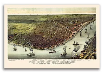 1885 New Orleans Louisiana Vintage Old Panoramic City Map - 16x24 • $13.95