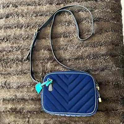 J.CREW SIGNET Blue Navy Velvet Leather Mini Crossbody Camera Bag New With Tag • $19