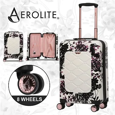 Ladies Womens 4 Wheel Floral Polycarbonate Carry On Hand Cabin Luggage Suitcase • £34.99