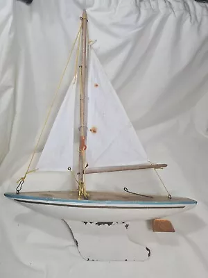 Vintage Wooden Model Pond Yacht Boat Hull Sail Made In GDR  • $74.59