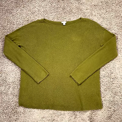 J Jill Sweater Womens Medium Gren Knit Asymmetrical Seam Long Sleeve Pullover • $19.77