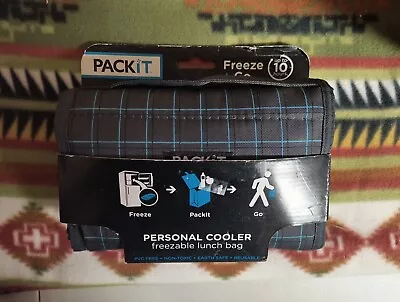 Packit Freezable Lunch Bag Gray Blue Plaid School Picnic Work Tailgate Boat • $15.99