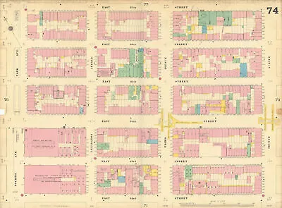 £179 • Buy Sanborn NYC #74 Manhattan Midtown East Murray Hill Kips Bay NoMad 1899 Old Map