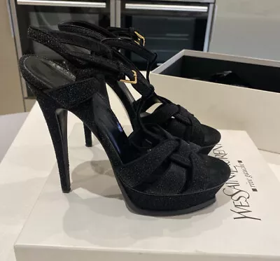 Ysl Tribute Sandals Size 6.5. Black Textured Material • £135