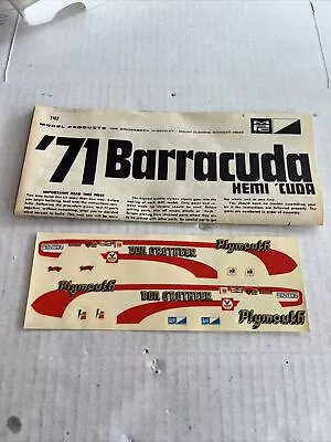 Mpc 1971 Plymouth Barracuda Original Decal & Instruction! Nos! Circa 1971! Vmcp! • $19.95