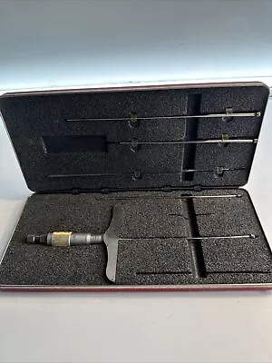 STARRETT 449 Flat Blade Depth Micrometer Set 0-6  .001  Grad  3  Base W/Case USA • $70