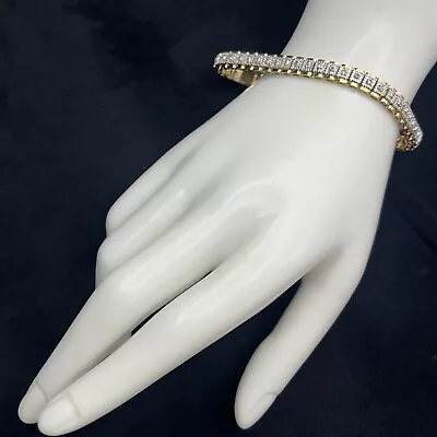 Elegant 5 Carat Diamond Gold Plated Sterling Silver 7.5  Tennis Bracelet • $112.49