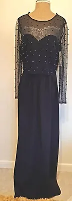 £20.70 • Buy LITTLE MISTRESS Long Navy Bridesmaid Special Occasion Prom Dress Size 14 BNWT 