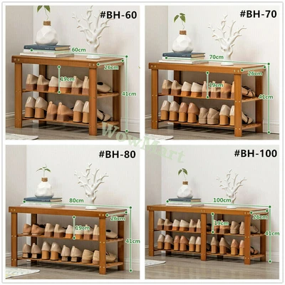 $35.95 • Buy Natural Bamboo Hallway Shoe Rack Shoe Change Bench Stool Storage Shelf 60-100cm