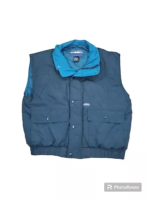 Vintage White Sierra Down Vest Size L Blue Snap Button And Zipper. Button Pocket • $19.99