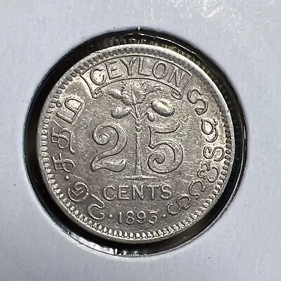 1895 Ceylon 25 Cents Coin • £0.99