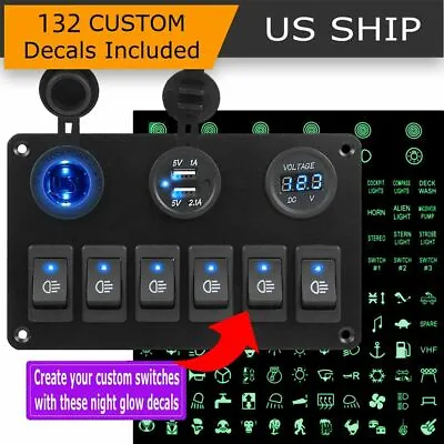 $22.99 • Buy Car Marine Boat 6 Gang Waterproof Circuit Blue LED Rocker Switch Panel Breaker
