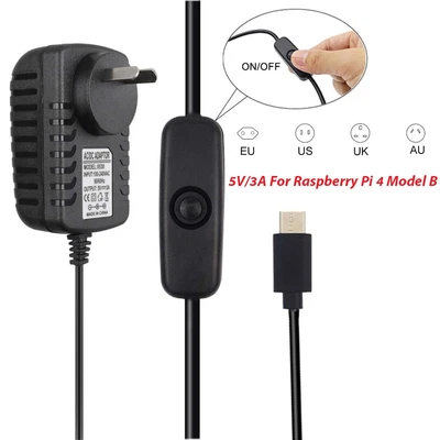 $15.39 • Buy 5V/3A 3000mA Power Adapter USB Type-C Charger Switch For Raspberry Pi 4 Model B