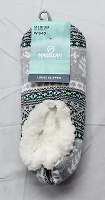 Magellan Womens Moose 2.0 Lodge Slippers TS8 Grey/Turquoise Shoe Size W 6-10 NWT • $9.99