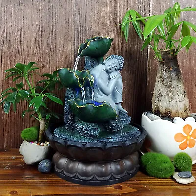 Tabletop Water Fountain Zen Meditation Indoor Waterfall Feature With LED Light • $26.60