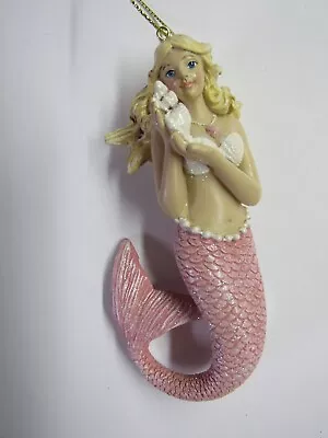 New Kurt Adler Mermaid Holding Seashell Ornament C7601 Glittered Pink Tail • $14