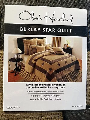 New! Olivia's Heartland Burlap Star Quilt Tan Country Rustic Queen 90”X 90” • $69.95