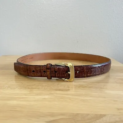 Vintage USA Brighton Women Belt Brown Croc Embossed Calfskin On Saddle Leather L • £33.22