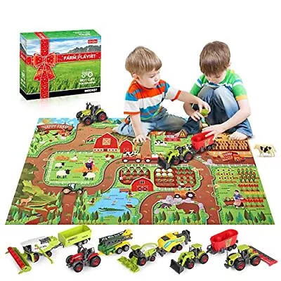 Diecast Farm Tractor Toys With Farm Animal & Activity Play Mat 38 Piece • £44.22