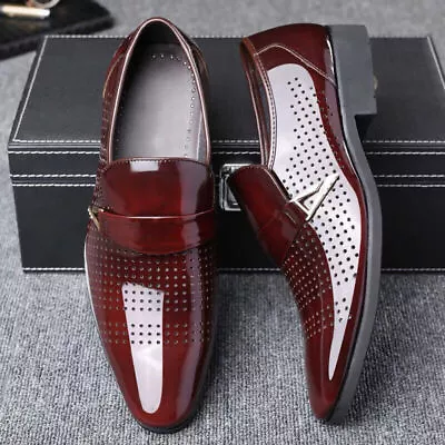 Men Business Slip On Formal Pointed Toe Oxfords Hollow Out Dress Wedding Shoes • £29.83