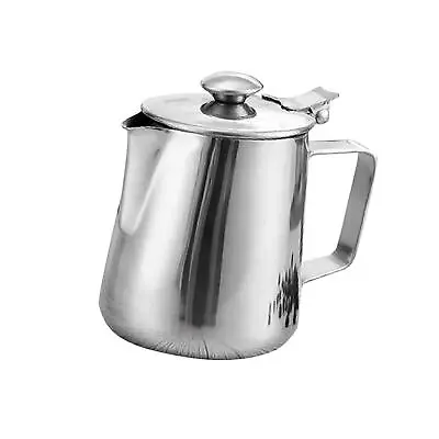 Stainless Steel Coffee  Craft Latte Milk Frothing Jug With Lid • £13.34