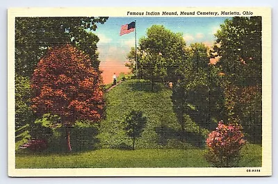 Postcard Famous Indian Mount Cemetery Marietta Ohio OH • $4.75