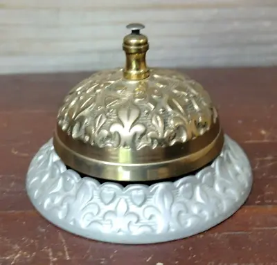 Antique Vintage Victorian DESK BELL Brass/Iron Fleur De Lis Excellent Condition • $24.99