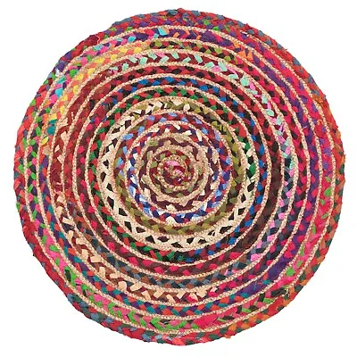 £10.99 • Buy ⭐Round Chindi Rag Rug Jute & Cotton Multicolour Braided Shabby 60 90 120 150cm