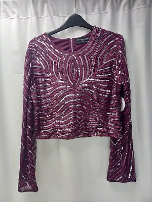 ❤️ Little Mistress Stunning Purple Heavy Sequined Zip Back Top Size 16 BNWT • £5.99