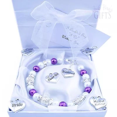 Personalised Wedding Heart Charm Bracelet Bridesmaid Flower Girl Thank You Gift • £7.49