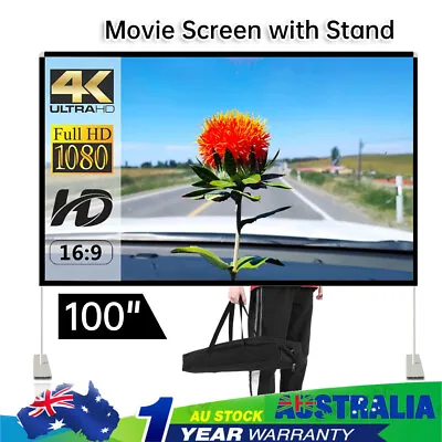 $58.88 • Buy 100  IN Projector Screen With Stand Indoor Outdoor Movies Projection Screen 16:9
