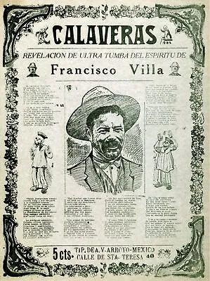 3221.Mexican Vintage Poster.Pancho Villa Poetry.Calaveras.Mexico.Room Art Decor • $53